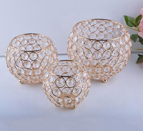 

elegant Crystal Wedding Decoration Table Centerpieces Home Decor Metal Gold Crystal Bowl Candle Holder Morocco Candle Lantern for Wedding