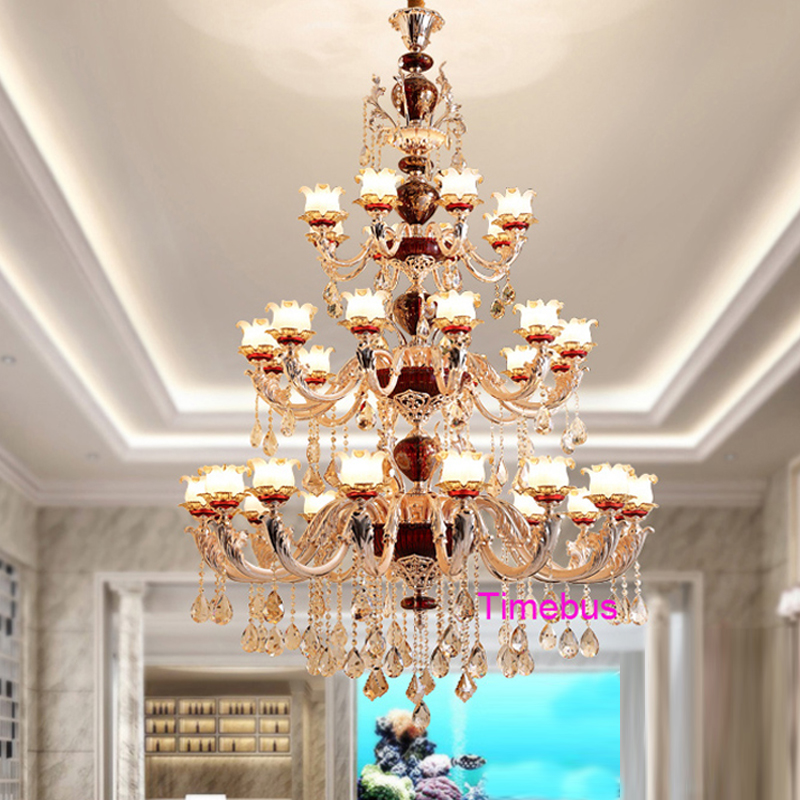 Duplex Building Lamps Large Crystal Chandelier European Style Villa Living Room Stair Luxurious Crystal Lamp Hotel High Grade Three Layers Lighti-image-423294945