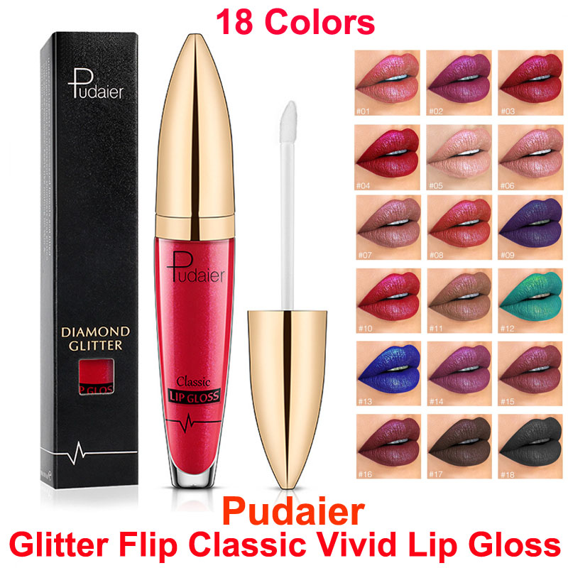 

Pudaier Non-stick Cup Lip Gloss Pearlite Glitter Flip Lipstick 18 Color classic vivid Lip gloss Diamond Waterproof Liquid Lipstick Hot sale, Pls choose the color