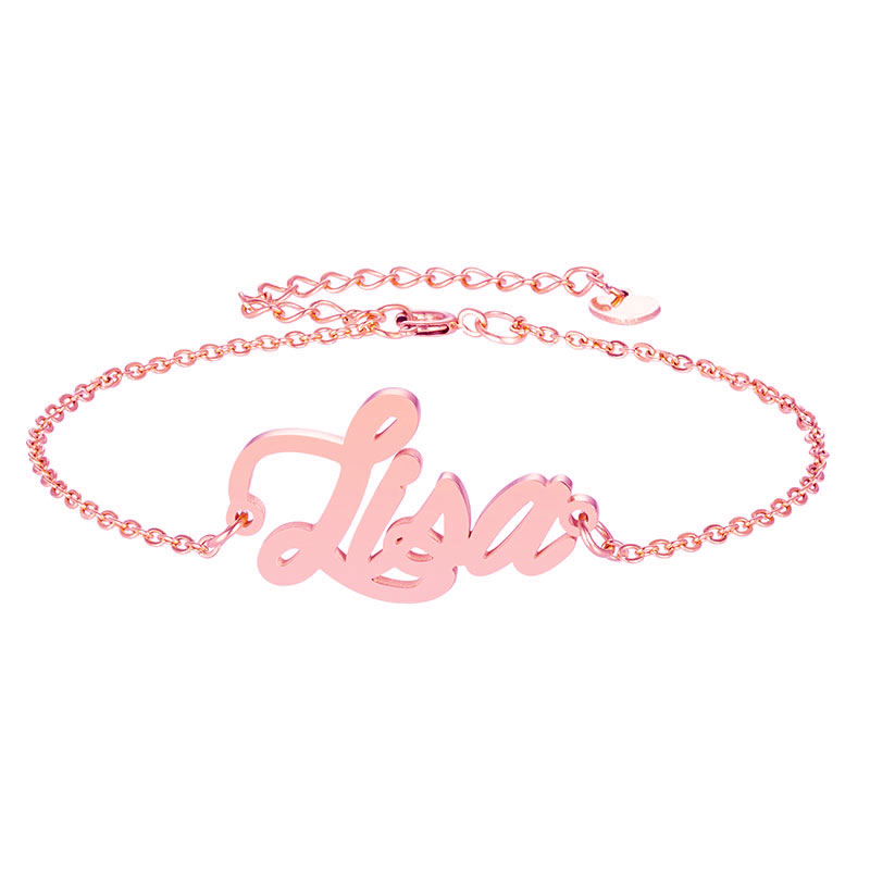 

Stainless Steel Engrave Script Nameplate " Lisa " Charm Bracelets for Women Personalized Custom Bracelet Charm Link Christmas Gift, Golden;silver