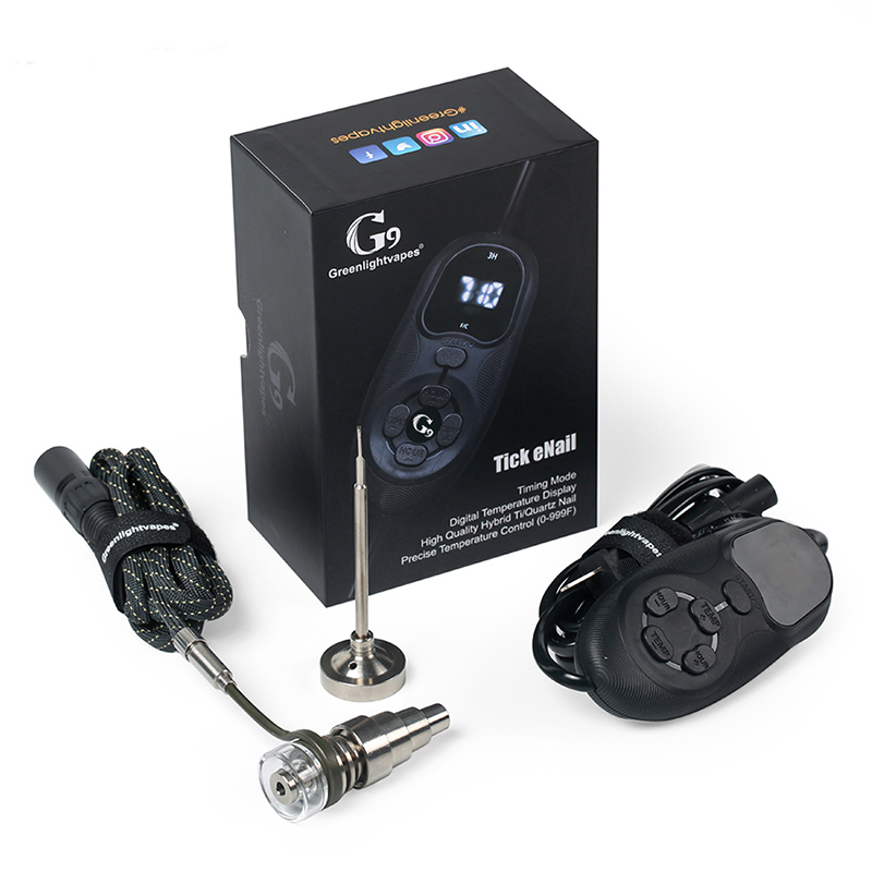 

Hot Smartest Portable G9 Tick Enail Kit Electric Dab Nail Pen Rig Wax Box 16mm Heater Coil Titanium ENail fit glass water pipe, Black