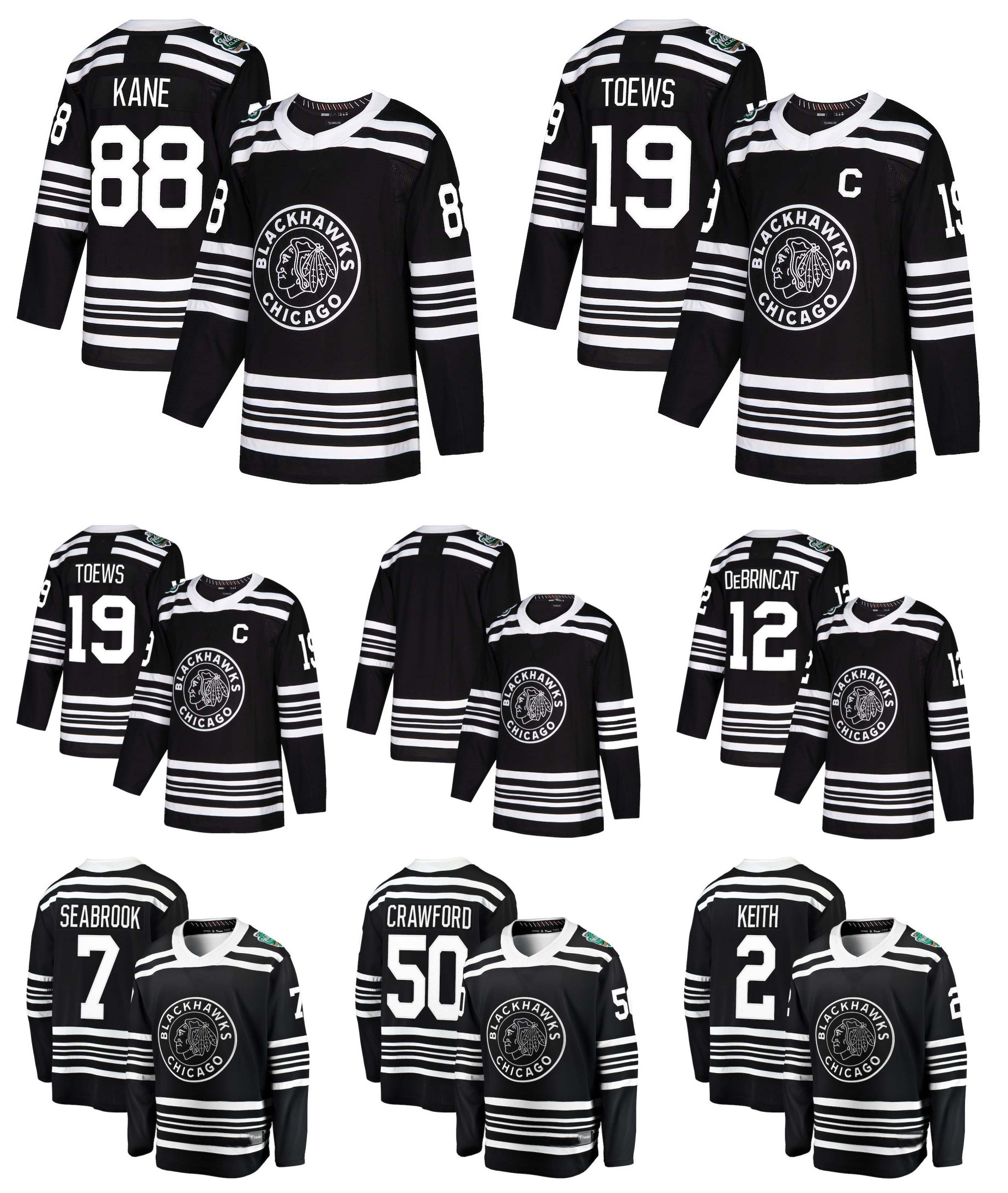 

2019 Winter Classic Chicago Blackhawks Jersey Patrick Kane Jonathan Toews Corey Crawford Duncan Keith Alex DeBrincat Seabrook Black Hockey, Black;red