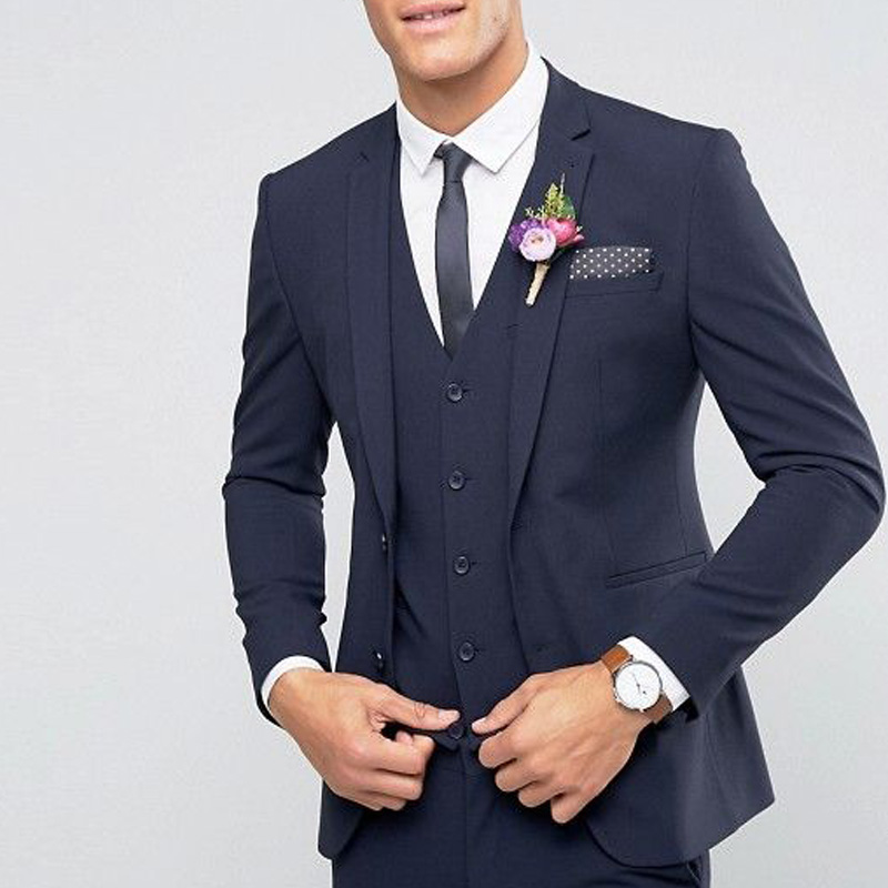 2018 Navy Wedding Groomsmen Tuxedos for Groom Wear Three Piece Classic Three Piece Business Men Suits (Jacket + Pants + Vest )