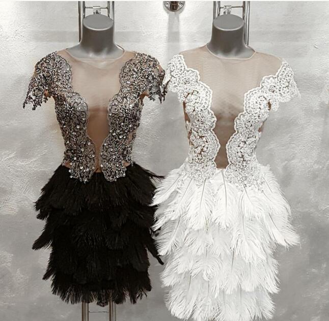 

Evening dress Yousef aljasmi Kim kardashian Petal sleeve V-Neck Feather orstrich Appliqued Mini Almoda gianninaazar ZuhLair murad Ziadnakad, Same with picture