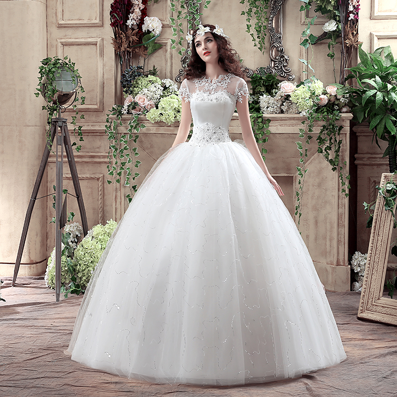 

New Arrive Korean Style Large Size Wedding Dress Lace Embroidery Wedding Dress Custom Made Size, White