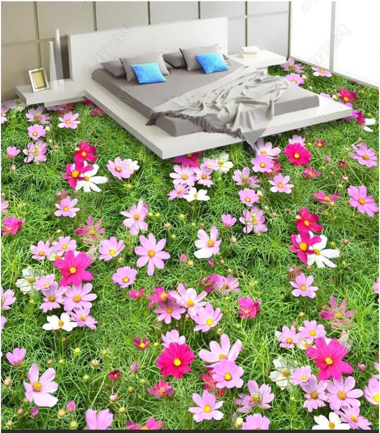 

3d pvc flooring custom photo Waterproof floor 3D floor paintings covered with flowers for walls 3 d print fabric, Green