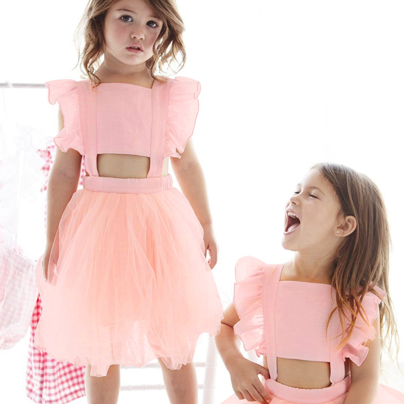 

2018 Summer Baby Girls Fashion Backless Tutu Dress Flying Sleeve Bow Gauze Dress Princess Beach Toddler Skirt Outfits 2 Colors, Black