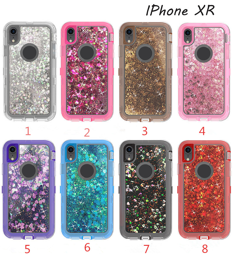 

For iPhone XR XS MAX cases 7 Plus Samsung S8 S9 Plus Heavy Duty Shockproof Dustproof Hybrid Robot Armor Glitter Liquid Defender Case, Silver