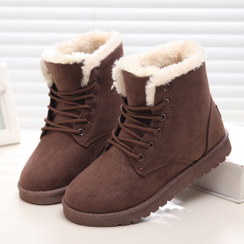 

New Warm Winter Boots For Women Ankle Boots Snow Girls Boots Female Shoes Suede with Plush Insole Botas Mujer, Brown