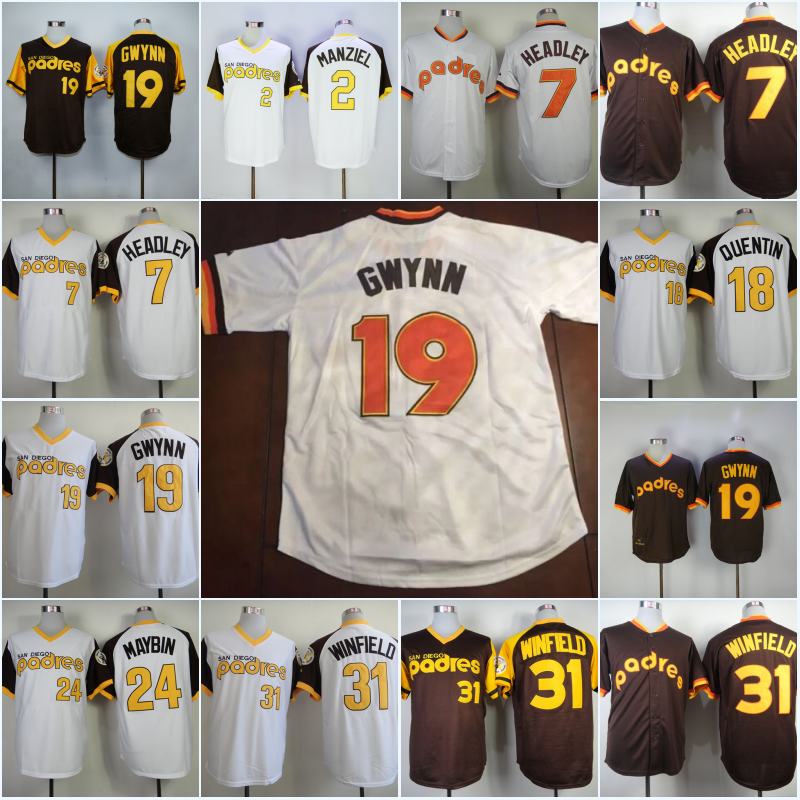 

Men 1984 #19 Tony Gwynn 31 Dave Winfield 2 Johnny Manziel 7 Chase Headley 18 Carlos Quentin 24 Cameron Maybin 34 Rollie Fingers Jersey, 1982