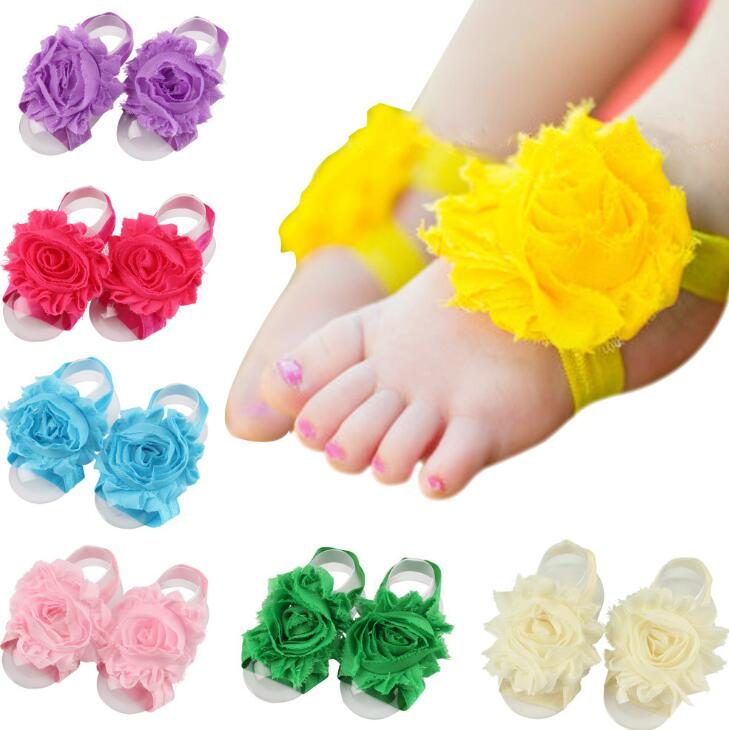 

Baby Sandals Flower Ankle Jewelry Cover Barefoot Foot Flowers Ties Infant Girl Kids First Walker Photography Props 24 Colors A138, Please remark color