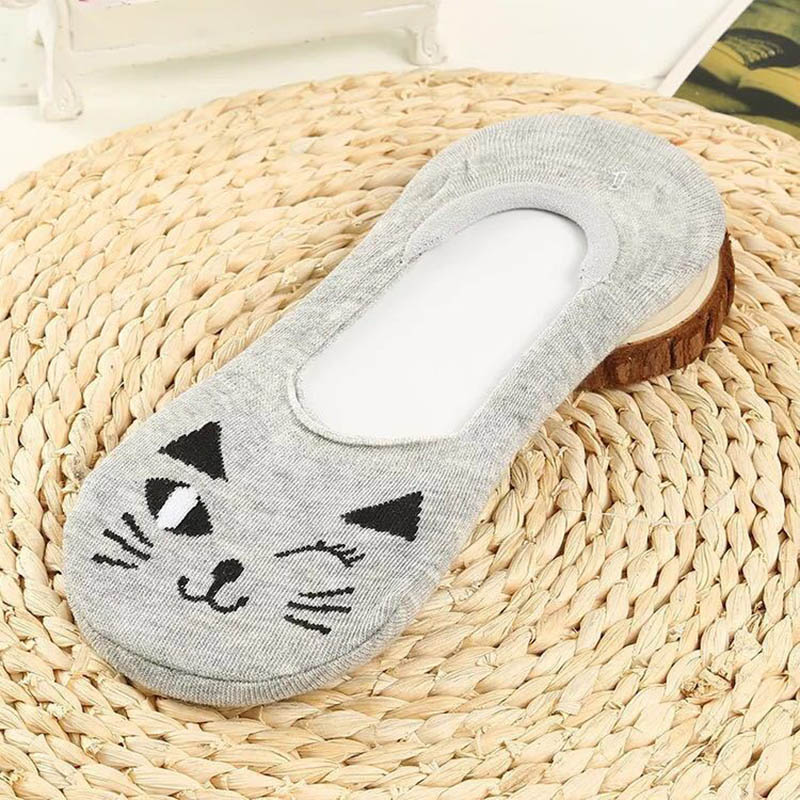 Cute Cat Aninals Pattern Women Slippers Invisible No Show Nonslip Liner Low Cut Cotton Boat Socks-image-431934292