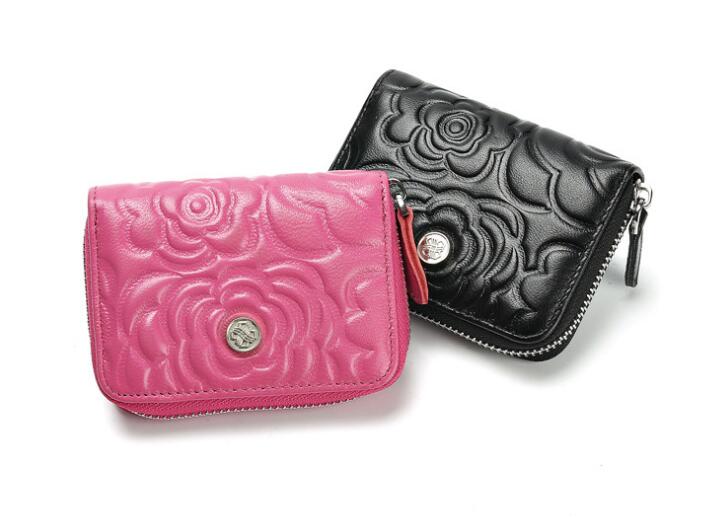

Women's wallet. Short. Genuine leather. Soft cowhide. Women's billfold. Zero purse. Small. Monochromatic. Wallets. Card bag. AMC-235, Fuchsia