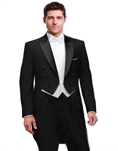 2018 à la mode noir Tailcoat marié Tuxedos garçons d'honneur costumes de bal de mariage pour hommes marié (veste + pantalon + gilet)
