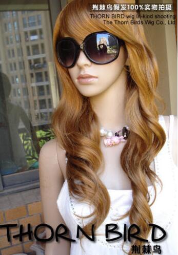 

100% Real Hair! Style Beautiful Brown Long Fashion Cosplay Wavy Curly Wig Hair