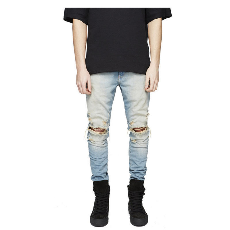 Mode 2018 printemps automne Casual Slim Denim Coton travail moto biker lavage hip hop skiny jeans hommes Distressed pants