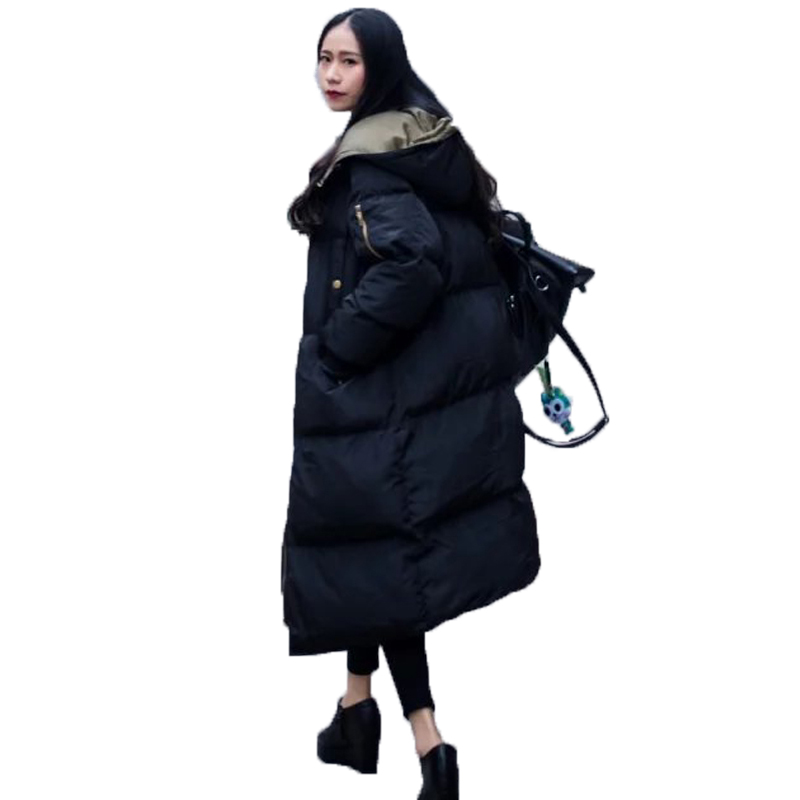 

New 2016 Woman Winter Coats And Jackets Long Design Loose Fashion Snow Wear Ultra Light Parkas Elegant Overcoat Casual Jacket, Black