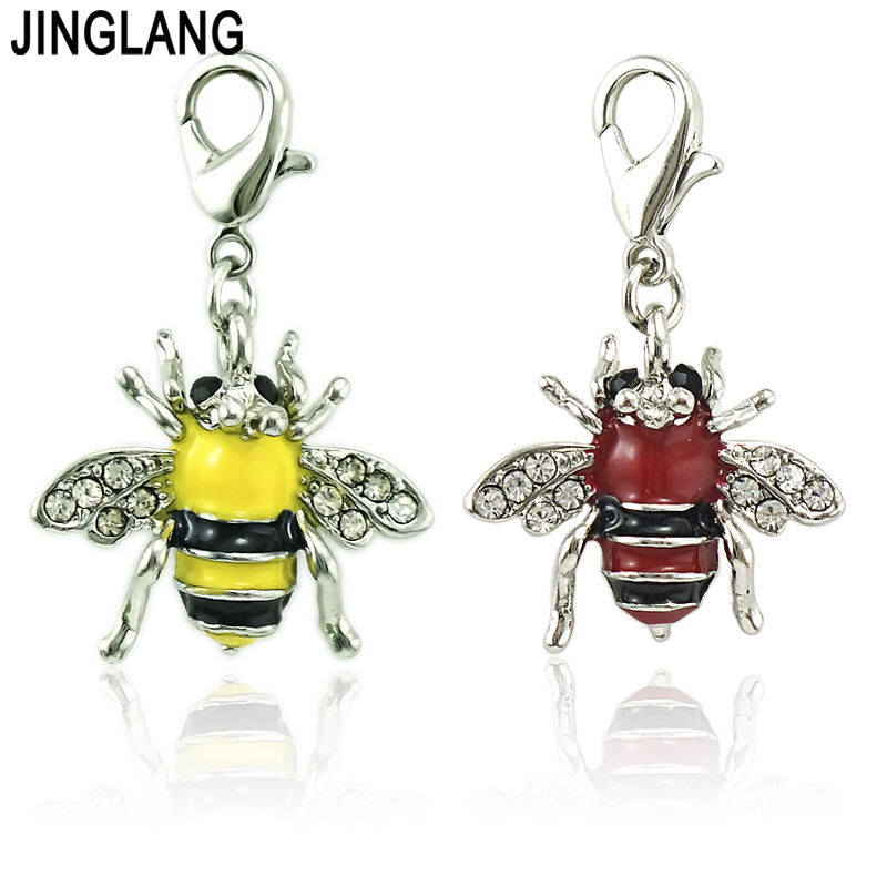 

Fashion Lobster Clasp Animal Charms Dangle Rhinestone Yellow Enamel Bee Pendants DIY Charms For Jewelry Making Accessories