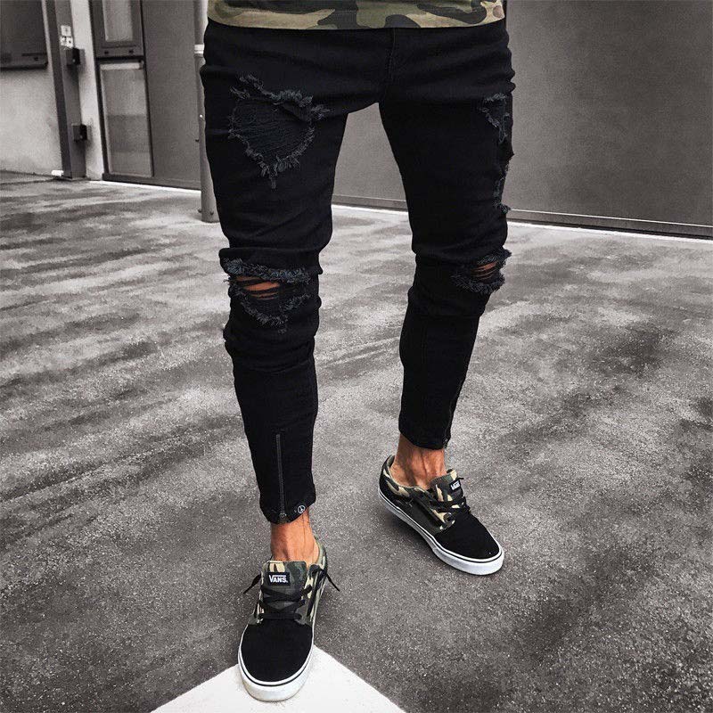 

New Men's Skinny jeans Casual Slim Biker Jeans Denim Knee Hole hiphop Ripped Pants Washed High quality Free Shipping, 1865-1