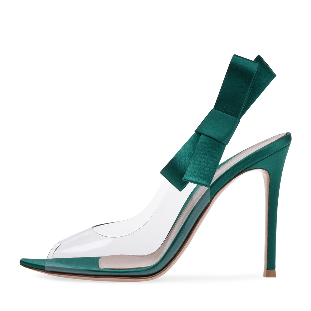 

2018 summer new fashion shoes women sandals peep toes transparent ladies stiletto heels pvc zapatos mujer feminino melissa bowtie sandalia, Green