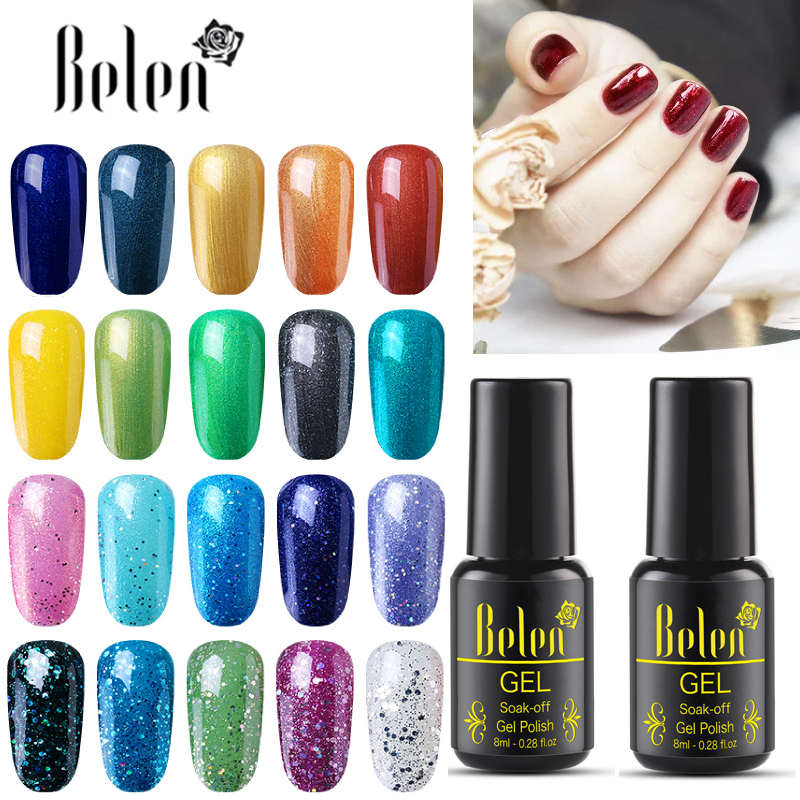 

Belen Glitter Bling UV Gel Nail Polish 8ML Nail Art Design Manicure 30 Color Soak Off Enamel Lacquer Base Top Lucky Varnish, 274