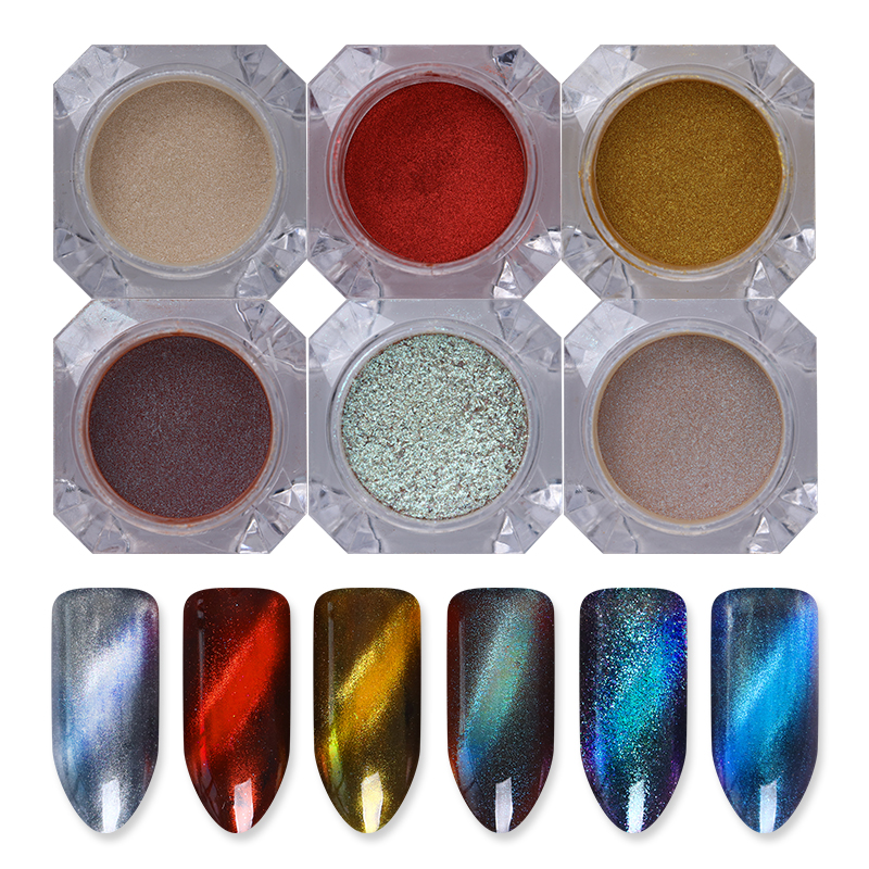 

BORN PRETTY 6 Boxes 3D Cat Eye Powder Magic Mirror Powder Dust UV Gel Polish Nail Glitter Magnetic Pigment Dust