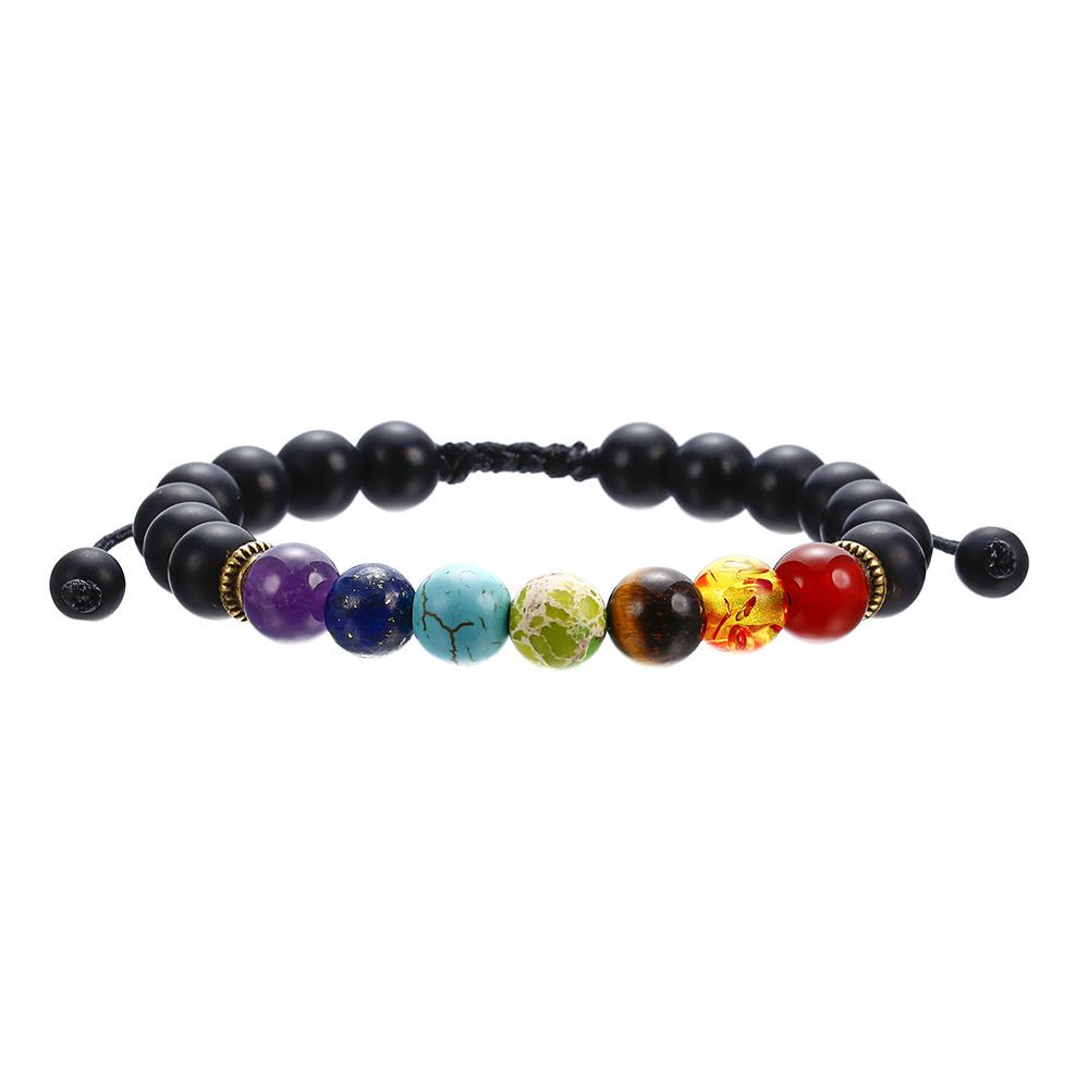

New 7 Chakra Yoga Bracelet Men Black Lava Healing Balance Beads Reiki Buddha Prayer Natural Stone Frosted black agate Bracelet
