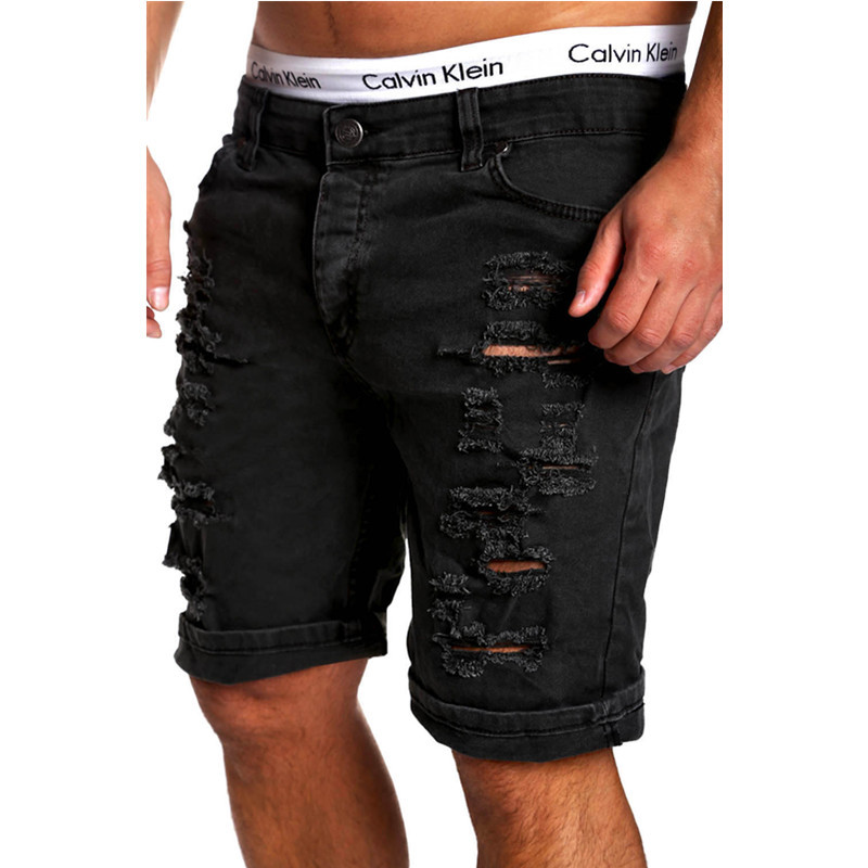 

Fashion Ripped Hole Denim Shorts Men Black White Slim Skinny Straight Casual Jeans Shorts Men Vintage Low Waist Shorts, Brown