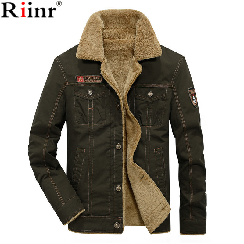 RIINR 2018 Hommes Veste Manteaux D'hiver Militaire Bomber Vestes Mâle Jaqueta Masculina Mode Denim Veste Hommes Manteau S18101802
