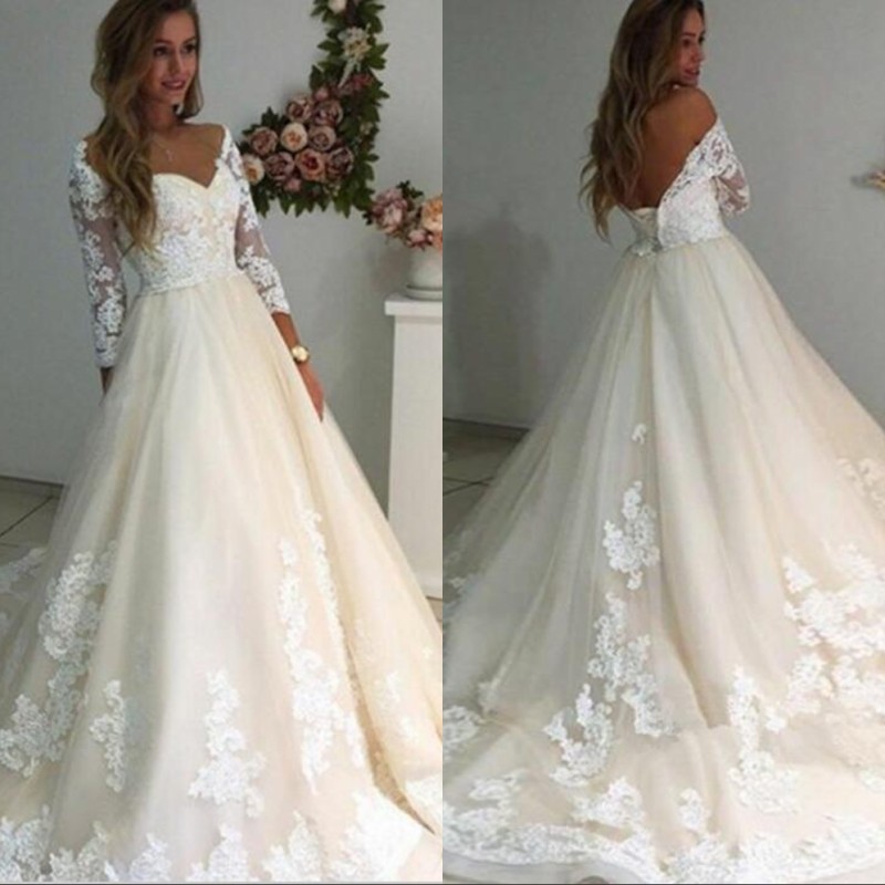Discount Luxury Lace Off The Shoulder Wedding Dresses 2019 Long