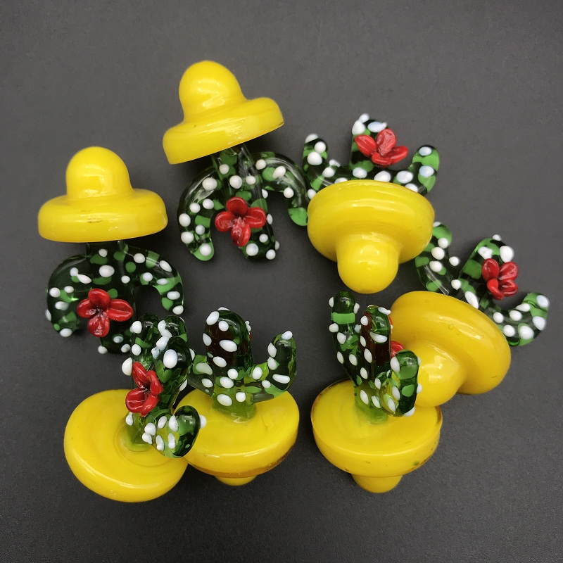 

23mm OD Colored Cactus flower Glass carb cap dome fit Quartz banger dab Nails for glass water pipes dab oil rigs glass bong