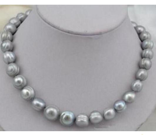 

11-12mm Natural South Sea Gray Pearl Necklace 18inch 14K Gold Clasp, Silver