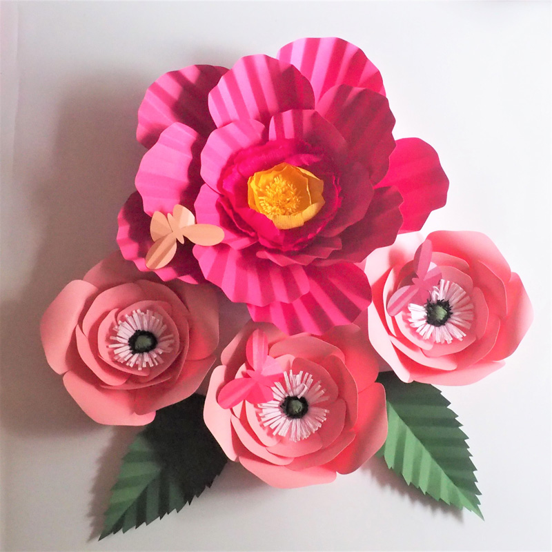 

Unique Giant Cardstock Paper Flowers 4PCS+Leaves 2PCS+Butterflies 2PCS Wedding & Event Decor Baby Nursery Windows Display Decorations Home