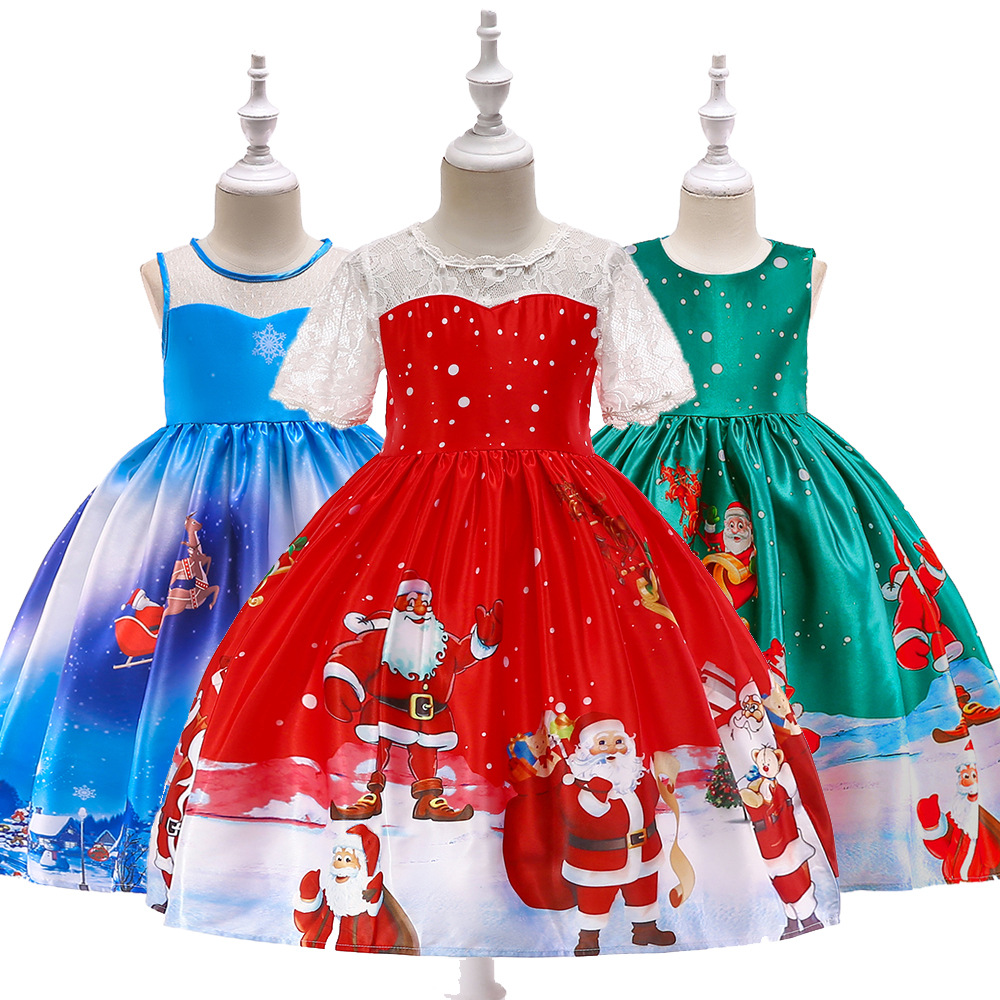 Christmas Baby Girl Dress Toddler Kids Strap Cartoon Dress Xmas Party Clothes Dresses