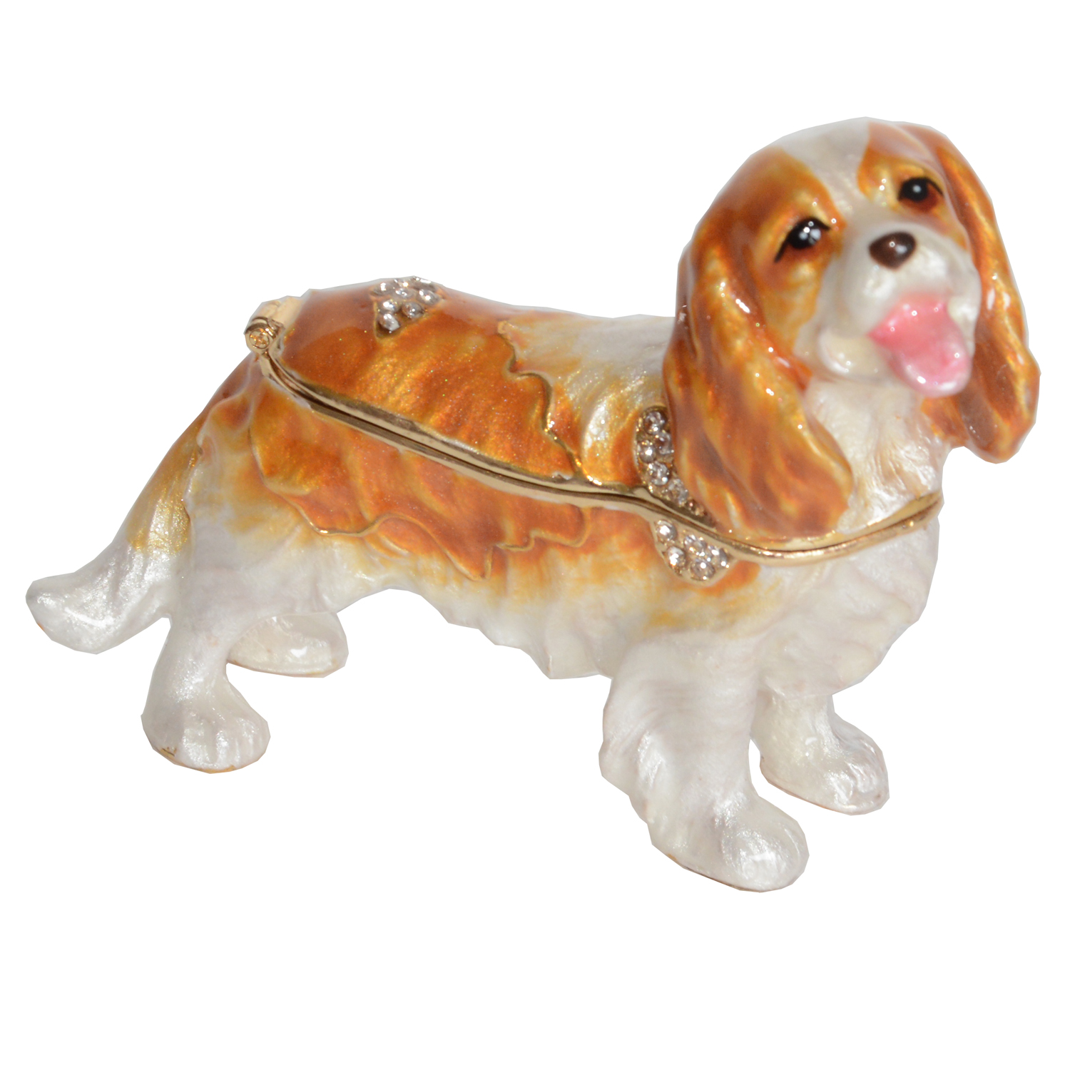 

Treasured Box Jeweled King Charles Spaniel Dog Enameled Trinket Jewelry Box Keepsake Box Pet Gifts, Black;white