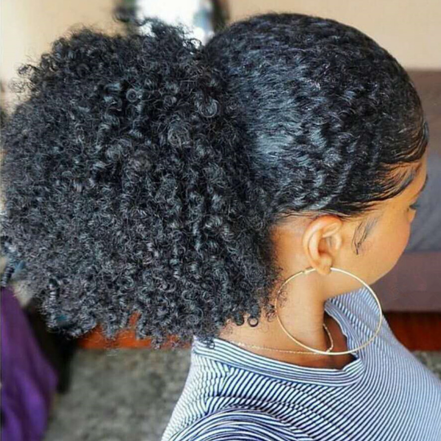 

Brazilian human hair ponytail hairpieces clip in afro kinky curly human hair 140g drawstring ponytail hair extension for black women