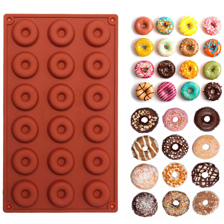 

1pc 18 Mini Silicone Doughnut Baking Molds Cake Chocolate Biscuit Candy Soap Silicone Mould Donuts Dessert Mold