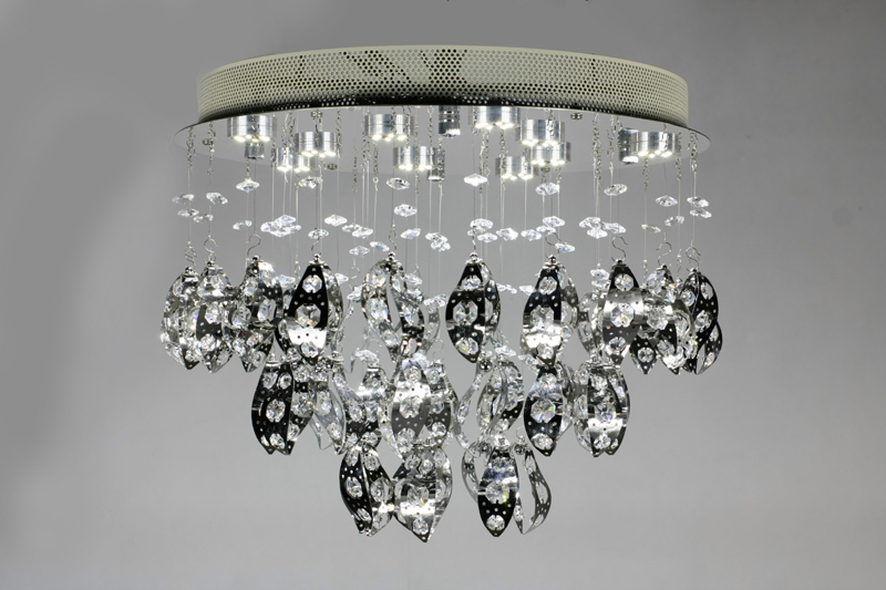 Lustre en cristal en forme de feuille en acier inoxydable Plateau de lampe diamètre 15 pouces puissance de la lampe de salle à manger 30 w