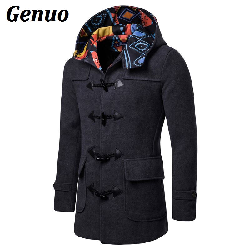 Men Winter Coat Sale Warm Plus Velvet Slim Buttons Zipper Detachable Hat Jacket Overcoat
