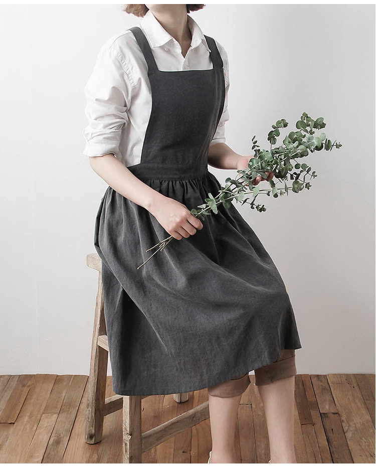 Eco Friendly Aprons Simple Washed Cotton Uniform Unisex Adult Aprons
