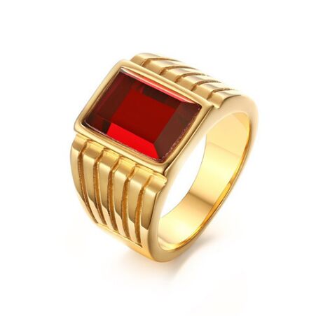 Wedding Ring Stainless Steel Square Red Rhinestone Solitaire Ring for Men Wedding Band Engagement US size 7-11