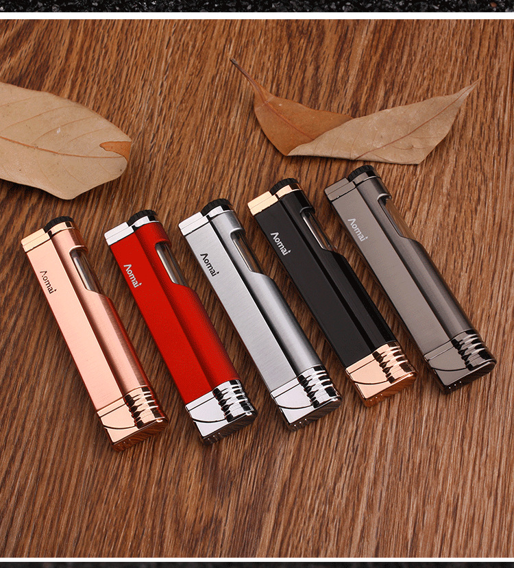 

New Arrival Genuine Aomai Lighter Compact Jet Butane Lighter Metal Torch Flip The Cap Straight Bar Blue Fire Lighter