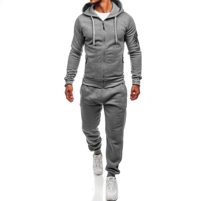 

Men Sportswear 2 Pieces Set Fashion Warm Tracksuit Sweatser+Sweatpants Sporting Zipper Suit Mens Clothing Slim Fit Sets, 2pcs gray