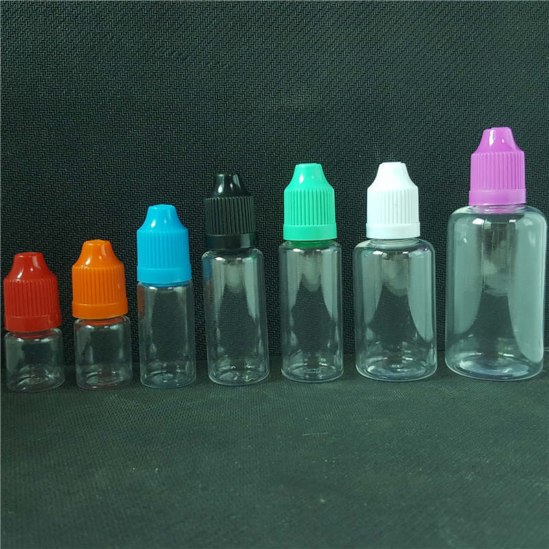 

Clear PET Empty Bottle Plastic 5ml 10ml 15ml 20ml 30ml 50ml With Colorful Childproof Cap Sharp Tips For Vape E Cigarette Juice Liquid Oils Eliquid Storage Packaging