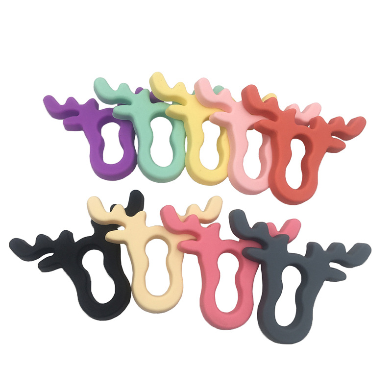 Deer Teether Silicone Moose Head Teether Baby Teething Toy Food Grade Silicone Chewable Pendant Teething Nursing Accessory Shower Gift-image-426757061