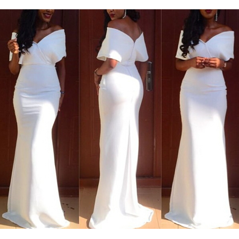 

New Arrival Beautiful White Simple Evening Gowns Off Shoulder Mermaid Long Prom Dresses White Party Gowns, Chocolate