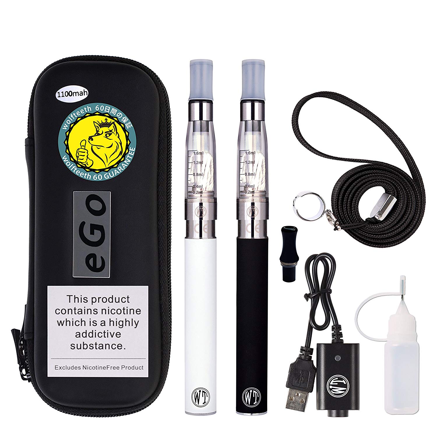 

WOLFTEETH 2 Pack CE4 E Cigarette Starter Kit | Rechargeable 1100mAh | CE4 Atomizer liquid Refillable | Electronic Cigarettes Vaporiser Case, Red