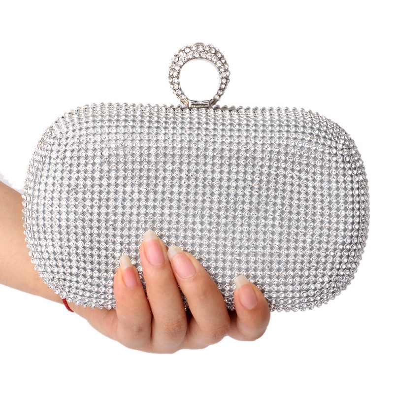 ABBAGLIANTE ANELLO DI CRISTALLO E Diamante Da Sera Clutch Borsa Per Festa Di Nozze /&