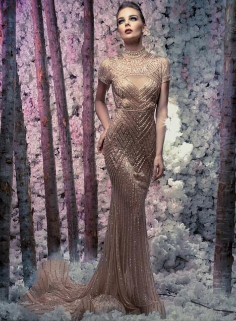 

Evening dress Yousef aljasmi Kim kardashian Short sleeve Beaded Crystal Mermaid Long dress Noble gianninaazar ZuhLair murad Ziadnakad, Same with picture