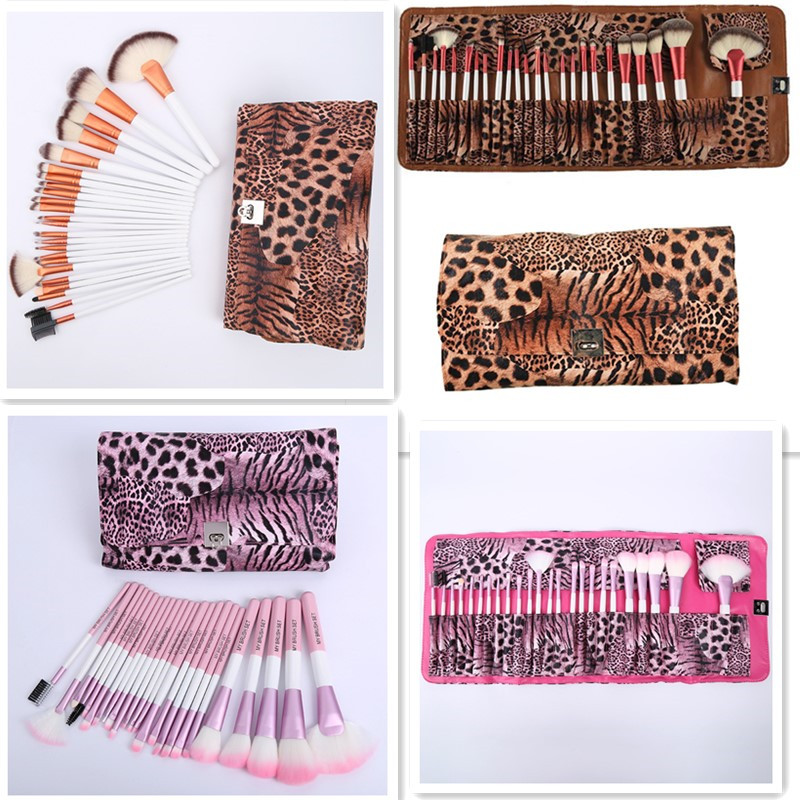 

24Pcs Makeup Brushes Set High Quality Pro Blush Foundation Powder Brush Kit Cosmetic Beauty Tools With Leopard PU Leather Bag Case DHL free